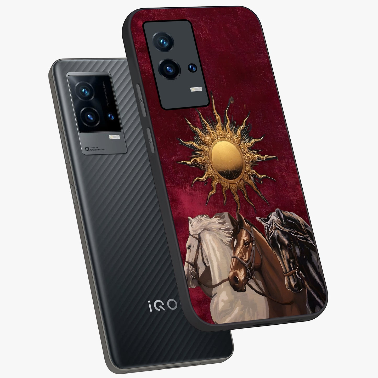 Solar Riders Glass Case displayed in angled mockup highlighting powerful rider illustration with radiant solar aesthetic.