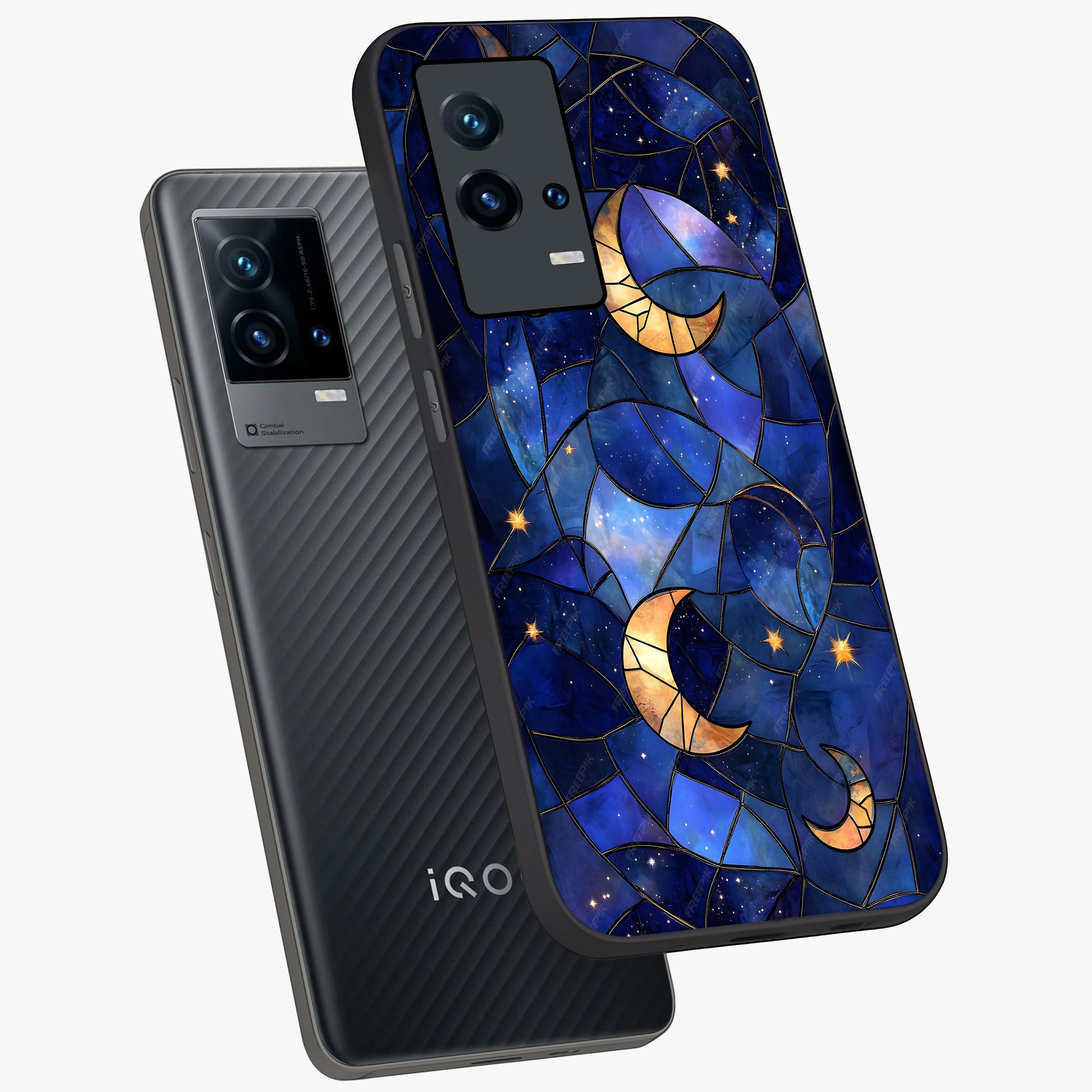 Starlit Sky Tapestry Glass Case displayed in angled mockup highlighting celestial night pattern with artistic aesthetic style.