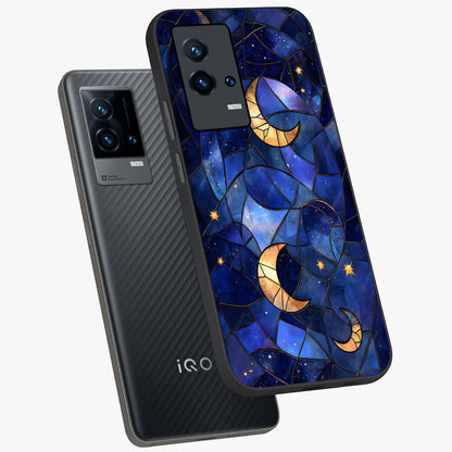 Starlit Sky Tapestry Glass Case displayed in angled mockup highlighting celestial night pattern with artistic aesthetic style.