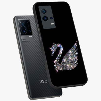 Starlit Swan Grace Glass Case displayed in angled mockup highlighting elegant swan illustration with dreamy celestial aesthetic.