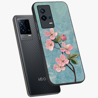 Threaded Blossom Breeze Glass Case displayed in angled mockup highlighting elegant floral design with soft aesthetic style.