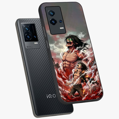 Titan Awakening Fury Glass Case displayed in angled mockup highlighting dramatic giant warrior design with bold anime aesthetic.