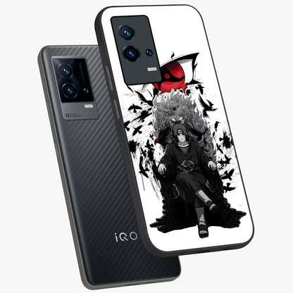 Uchiha Shadow Throne Glass Case displayed in angled mockup highlighting glowing aquatic design with celestial aesthetic.