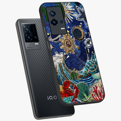Universe Underwater Spark Glass Case displayed in angled mockup highlighting glowing aquatic design with celestial aesthetic.