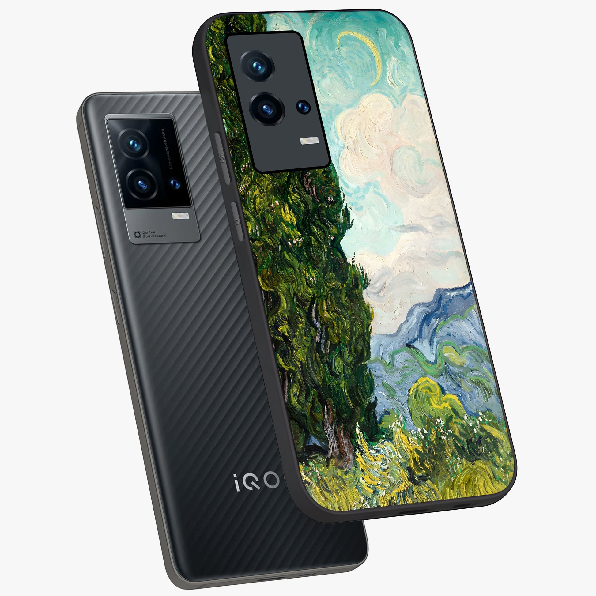 Van Gogh Vintage Art Glass Case displayed in angled mockup highlighting textured brushstroke design with classic aesthetic.