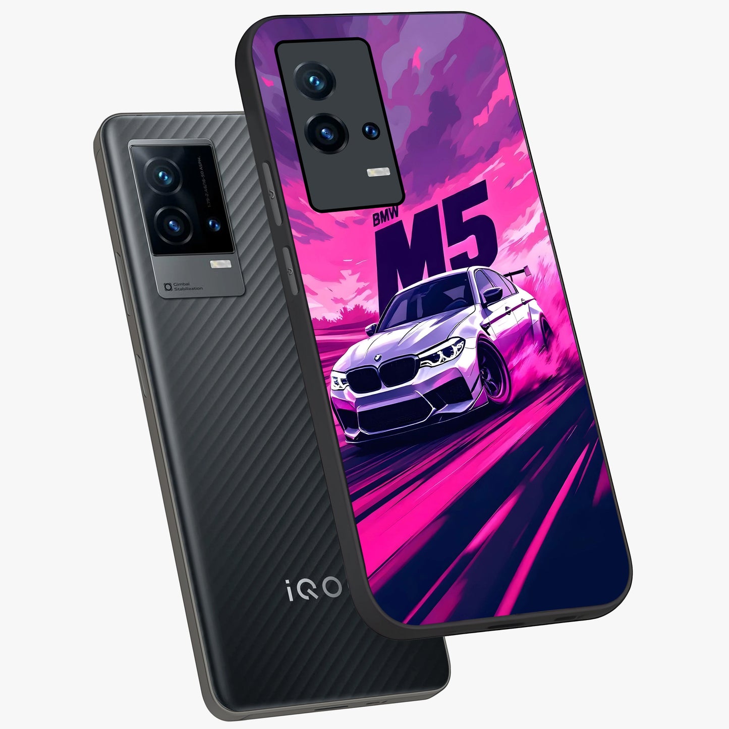 Velocity Drift Pulse Glass Case displayed in angled mockup highlighting dynamic drift design with sporty automotive aesthetic.