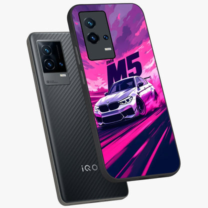 Velocity Drift Pulse Glass Case displayed in angled mockup highlighting dynamic drift design with sporty automotive aesthetic.