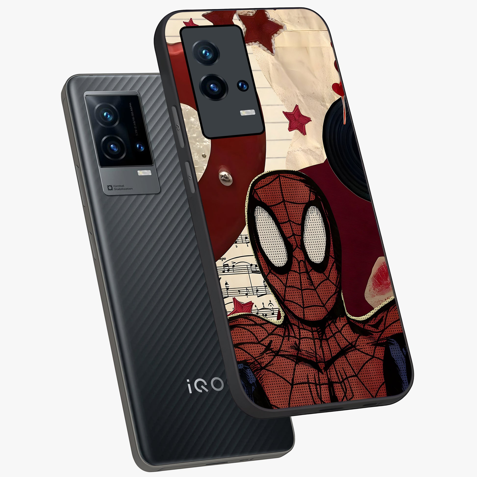 Web Warrior Vibes Glass Case displayed in angled mockup highlighting dynamic web design with comic style aesthetic.