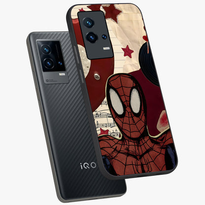 Web Warrior Vibes Glass Case displayed in angled mockup highlighting dynamic web design with comic style aesthetic.