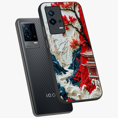 Whispers Of Sakura Waves Glass Case displayed in angled mockup highlighting flowing sakura design with soft floral aesthetic.