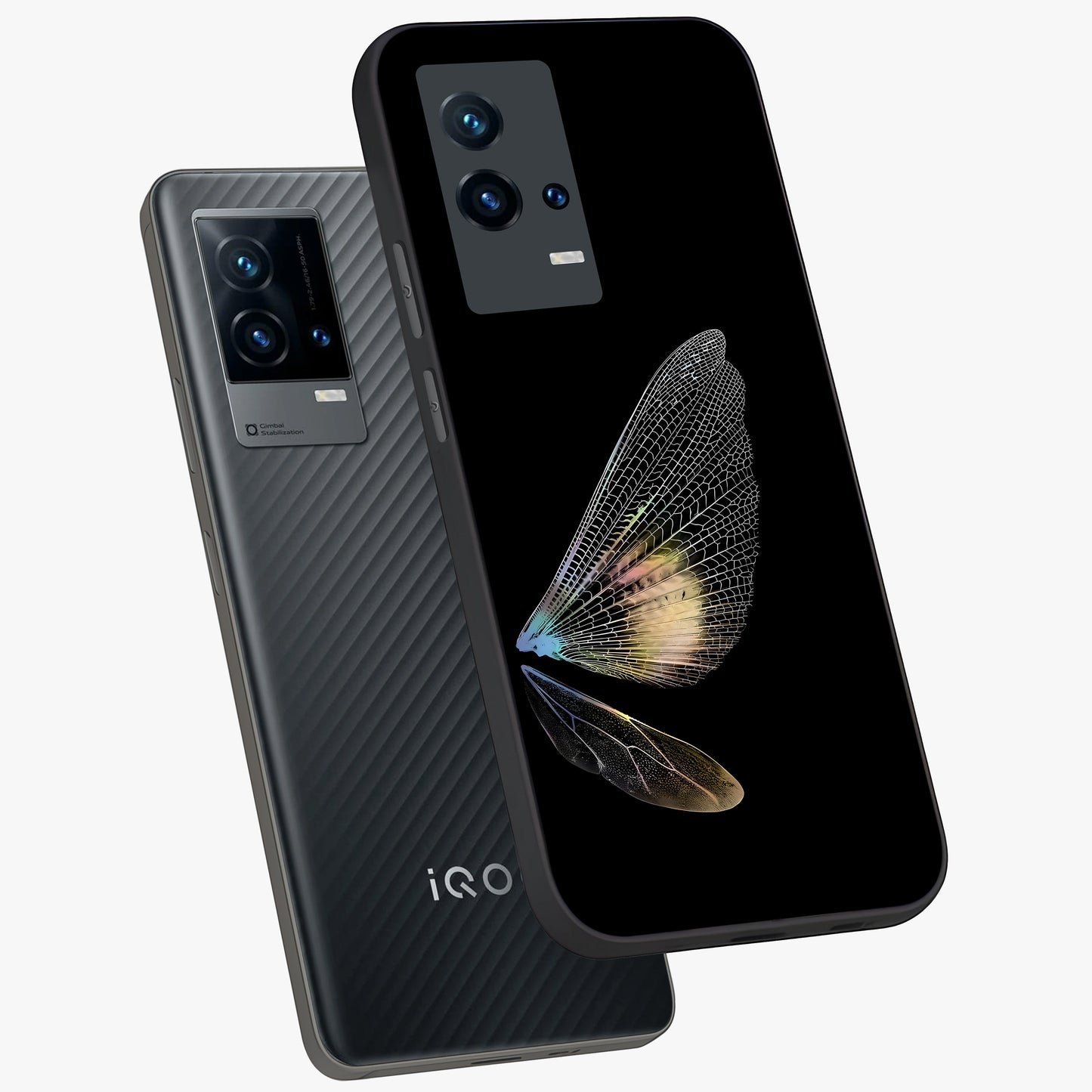 Whispers Of Wings Glass Case displayed in angled mockup highlighting soft feather design with celestial aesthetic style.