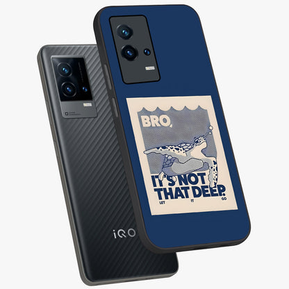 Worry Less Swim Glass Case displayed in angled mockup highlighting fun typography design with relaxed aesthetic style.
