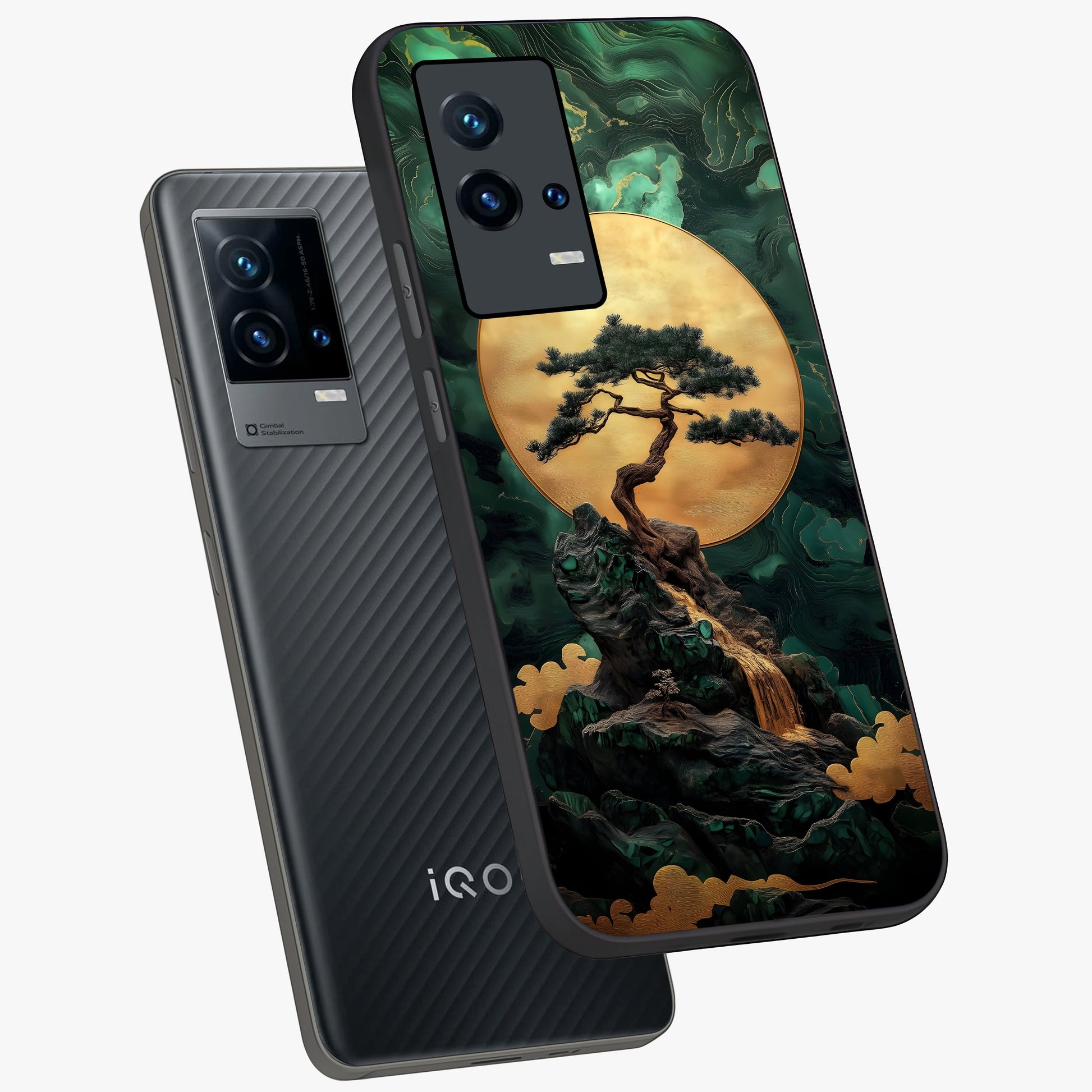 Zen Moon Rise Glass Case displayed in angled mockup highlighting peaceful lunar design with zen aesthetic style.