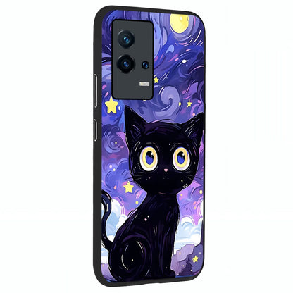 Abstract Cat Art Glass Case upright view showcasing creative feline illustration and aesthetic artistic style.