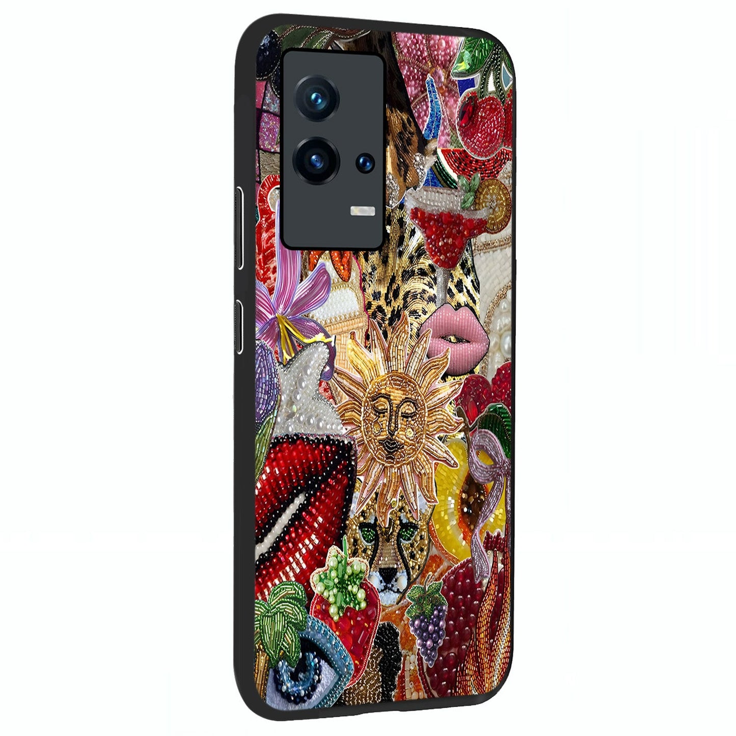 Beaded Fashion Jungle Glass Case upright view showcasing tropical jungle aesthetic with decorative bead elements.