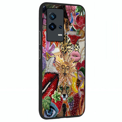 Beaded Fashion Jungle Glass Case upright view showcasing tropical jungle aesthetic with decorative bead elements.