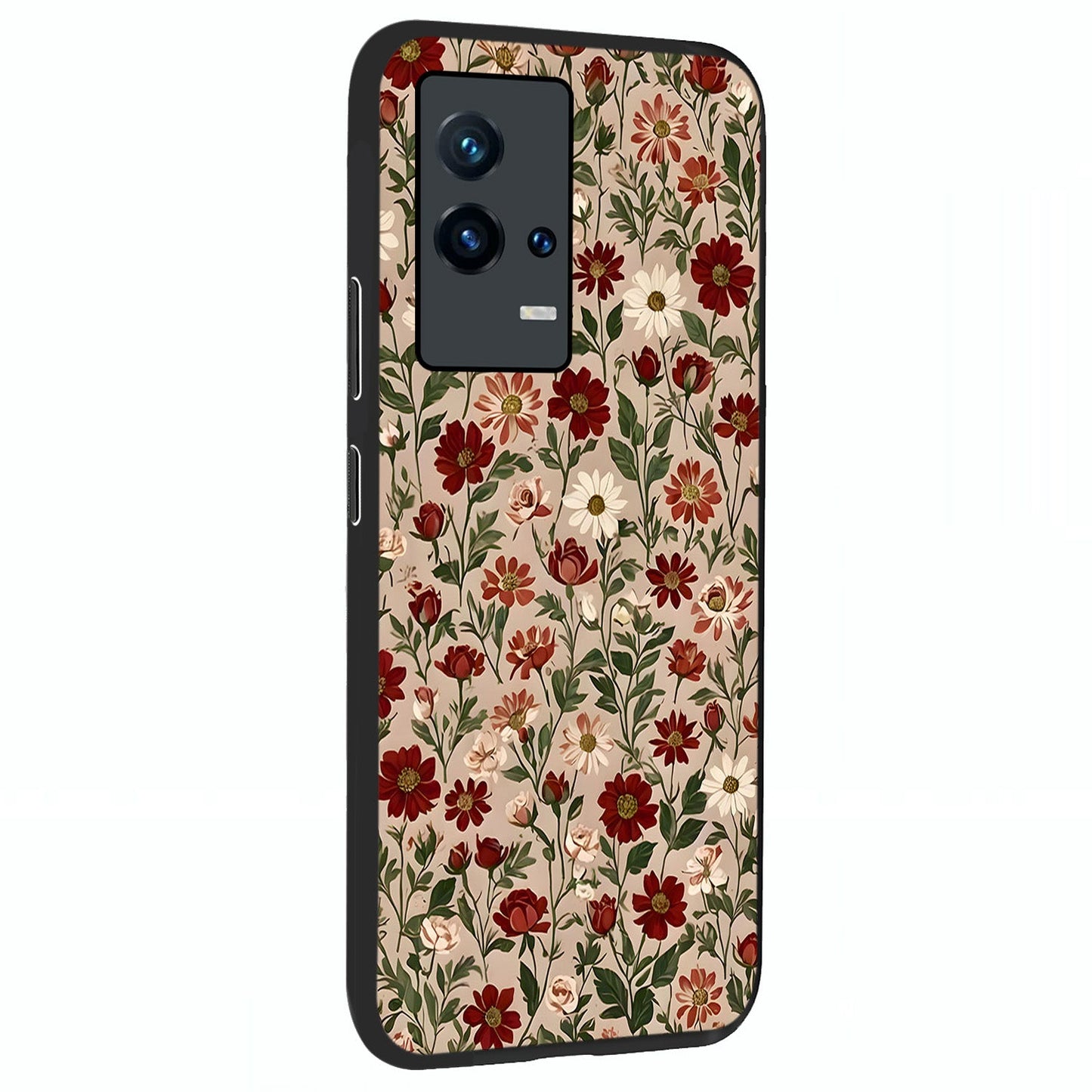 Biege Flower With Leaf Glass Case upright view showcasing delicate beige flower illustration with clean botanical style.
