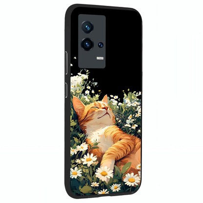 Blissful Bloom Cat Glass Case upright view showcasing charming cat design surrounded by blooming floral elements.