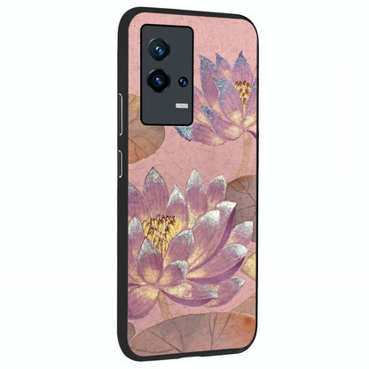 Blossom Mist Lotus Glass Case upright view showcasing graceful lotus flower design with peaceful botanical style.