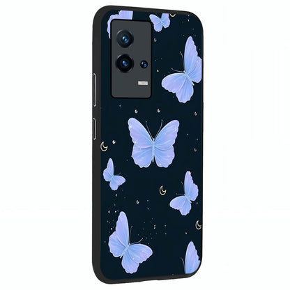 Butterfly With Stars Pattern Glass Case upright view showcasing celestial butterfly artwork with sparkling star elements.
