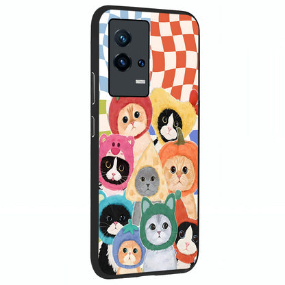 Cats in Fruits Glass Case upright view showcasing charming cat artwork with fun fruity theme.