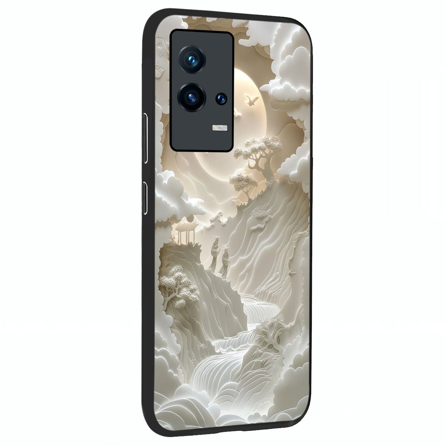 Celestial Origami Glass Case upright view showcasing creative origami artwork with modern celestial style.
