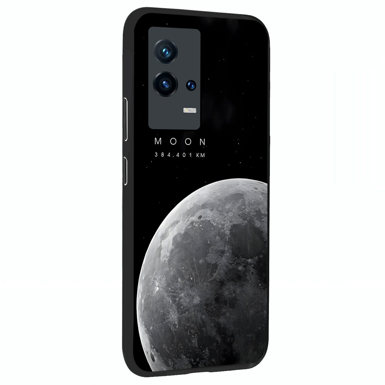 Cosmic Moon Glow Glass Case upright view showcasing luminous moon illustration with dreamy cosmic style.