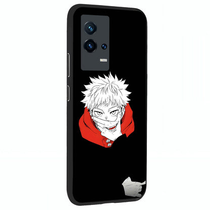 Crimson Chaos Smile Glass Case upright view showcasing expressive chaotic artwork with striking visual theme.
