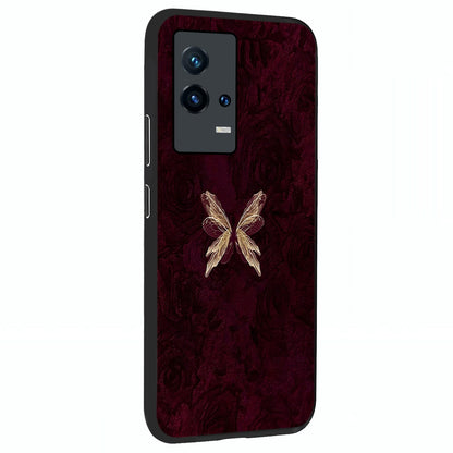 Crimson Fade Butterfly Glass Case upright view showcasing graceful butterfly artwork with soft crimson fade effect.