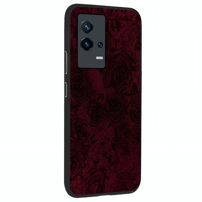 Crimson Fade Flow Glass Case upright view showcasing dynamic crimson flow artwork with stylish abstract theme.
