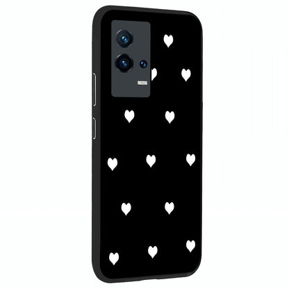 Cute And Simple White Hearts Glass Case upright view showcasing simple white hearts artwork with soft minimal theme.
