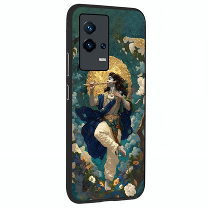 Divine Krishna Art Glass Case upright view showcasing divine Krishna artwork with sacred artistic theme.