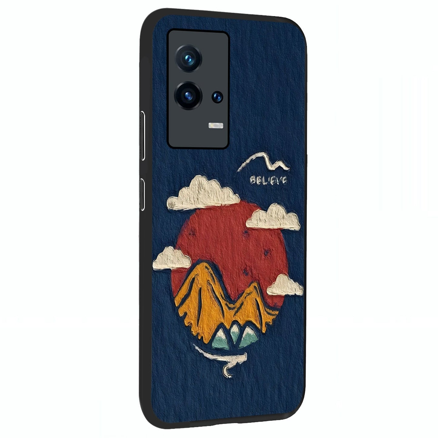 Dream Beyond Mountains Glass Case upright view showcasing beautiful mountain scenery with inspirational nature theme.