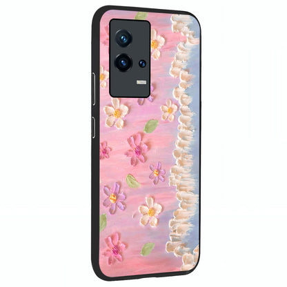 Dreamy Painted Garden Glass Case upright view showcasing vibrant floral garden artwork with artistic nature theme.