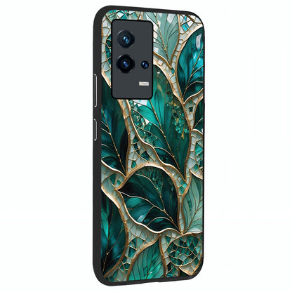 Emerald Leaf Glass Glass Case upright view showcasing fresh green leaf artwork with calming nature inspired style.