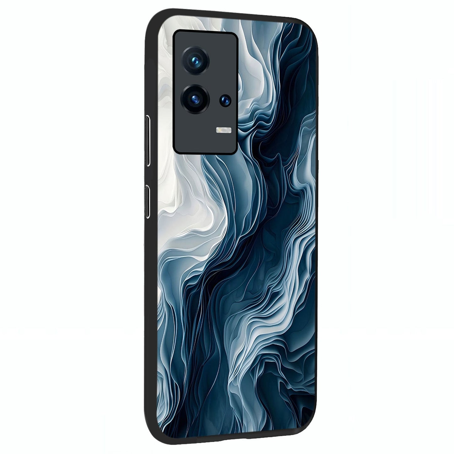 Ethereal Paper Marble Glass Case upright view showcasing smooth marble artwork with refined minimalist theme.
