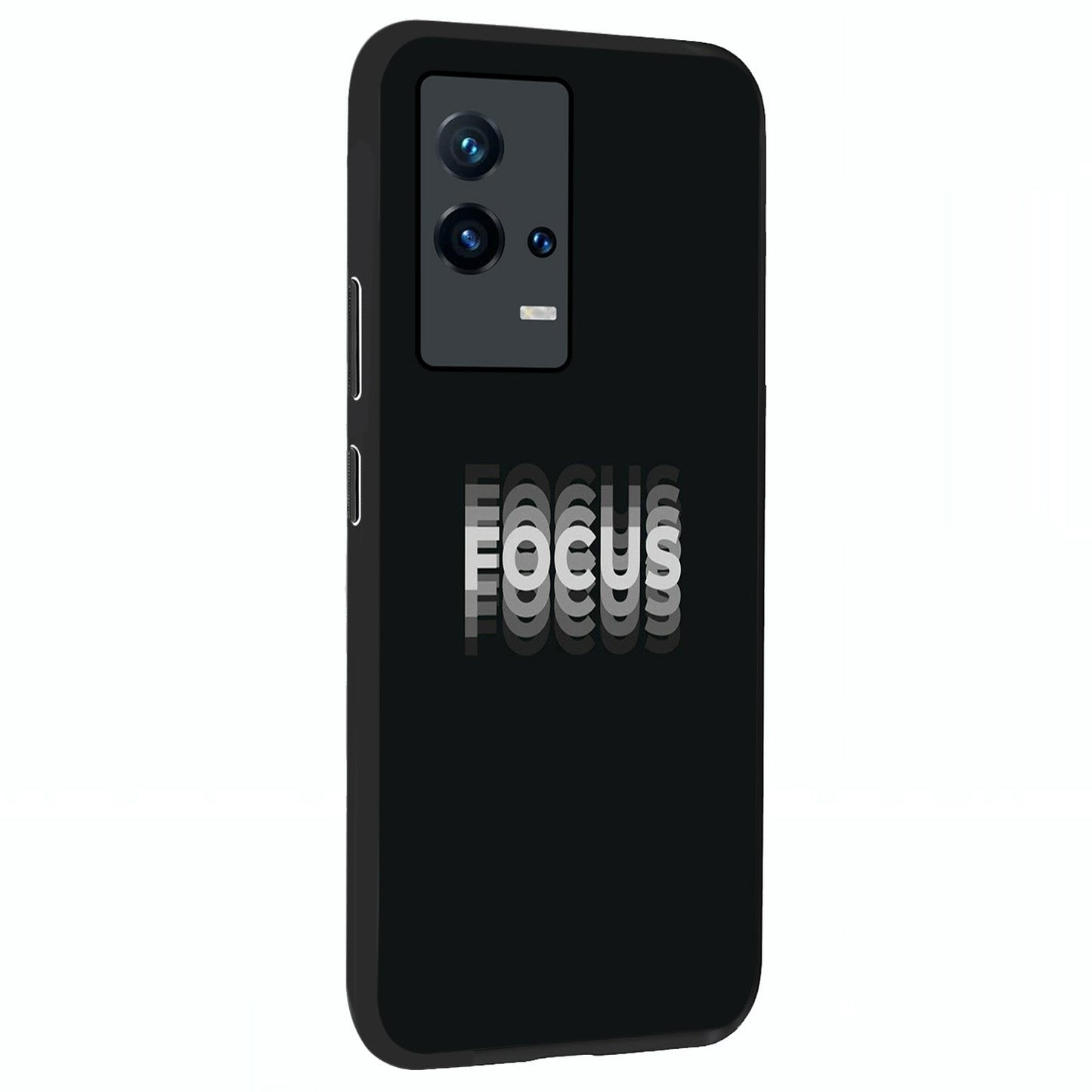 Focus Mode On Glass Case upright view showcasing strong typography statement with sleek motivational theme.