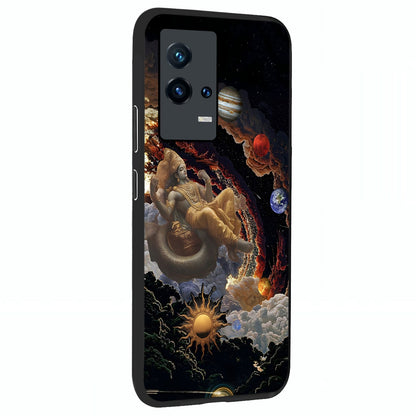 Galactic Divine God Glass Case upright view showcasing mystical divine artwork with dramatic cosmic theme.