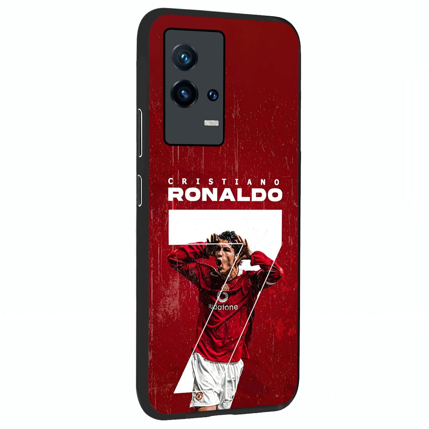Goal Celebration Legacy Glass Case upright view showcasing dynamic football inspired artwork with victory celebration aesthetic.