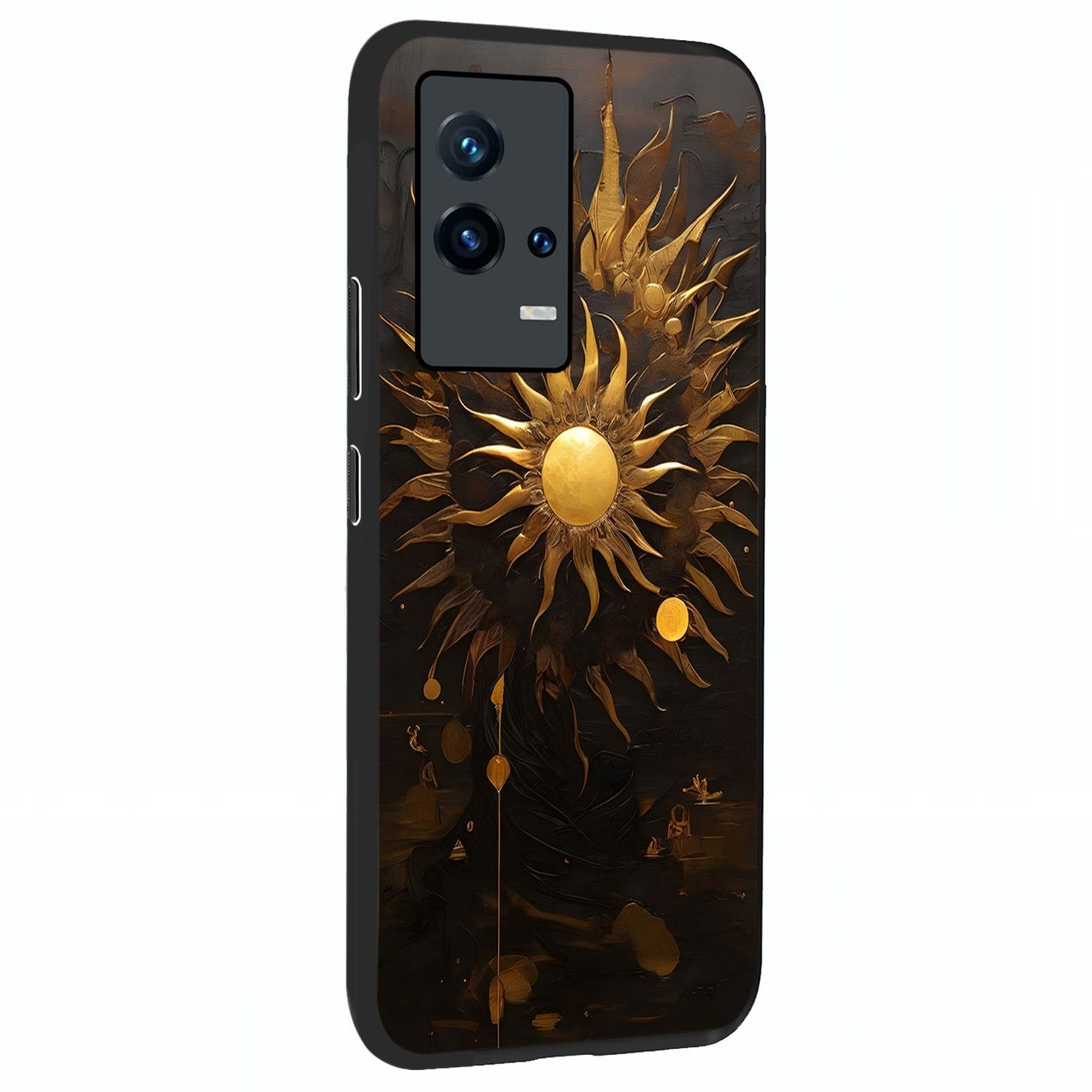 Golden Sun Majesty Glass Case upright view showcasing haunting graveyard artwork with dramatic dark theme.