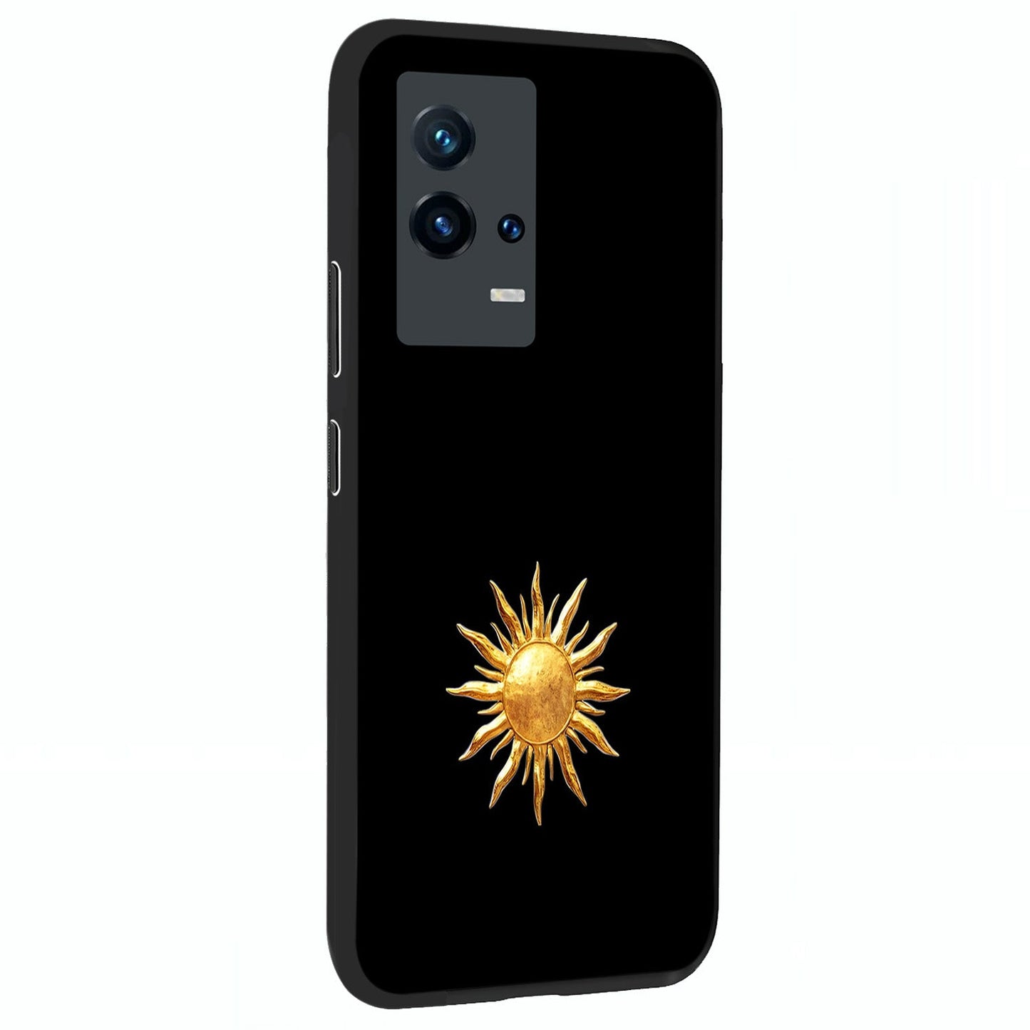 Golden Sun Minimalism Glass Case upright view showcasing haunting graveyard artwork with dramatic dark theme.