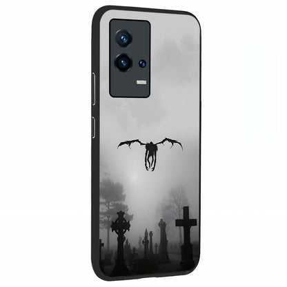 Graveyard Shadow Descent Glass Case upright view showcasing haunting graveyard artwork with dramatic dark theme.