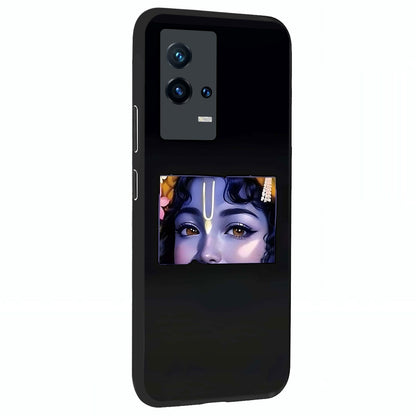 Krishna Divine Embrace Glass Case upright view showcasing sacred Krishna artwork with peaceful devotional theme.