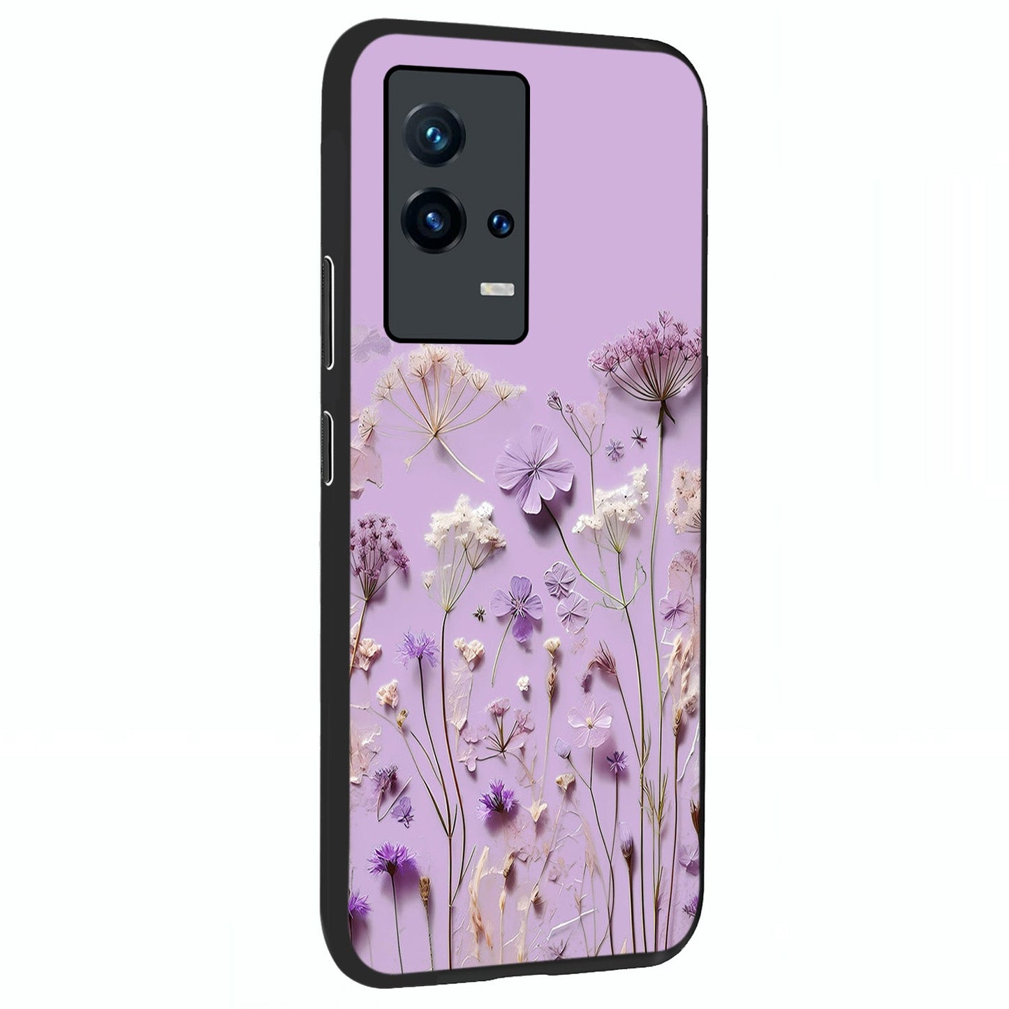 Lavender Blossom Dream Glass Case upright view showcasing delicate lavender blossom artwork with peaceful floral theme.