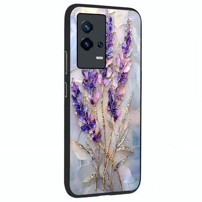 Lavender Dream Glow Glass Case upright view showcasing radiant lavender glow artwork with calming dreamy theme.
