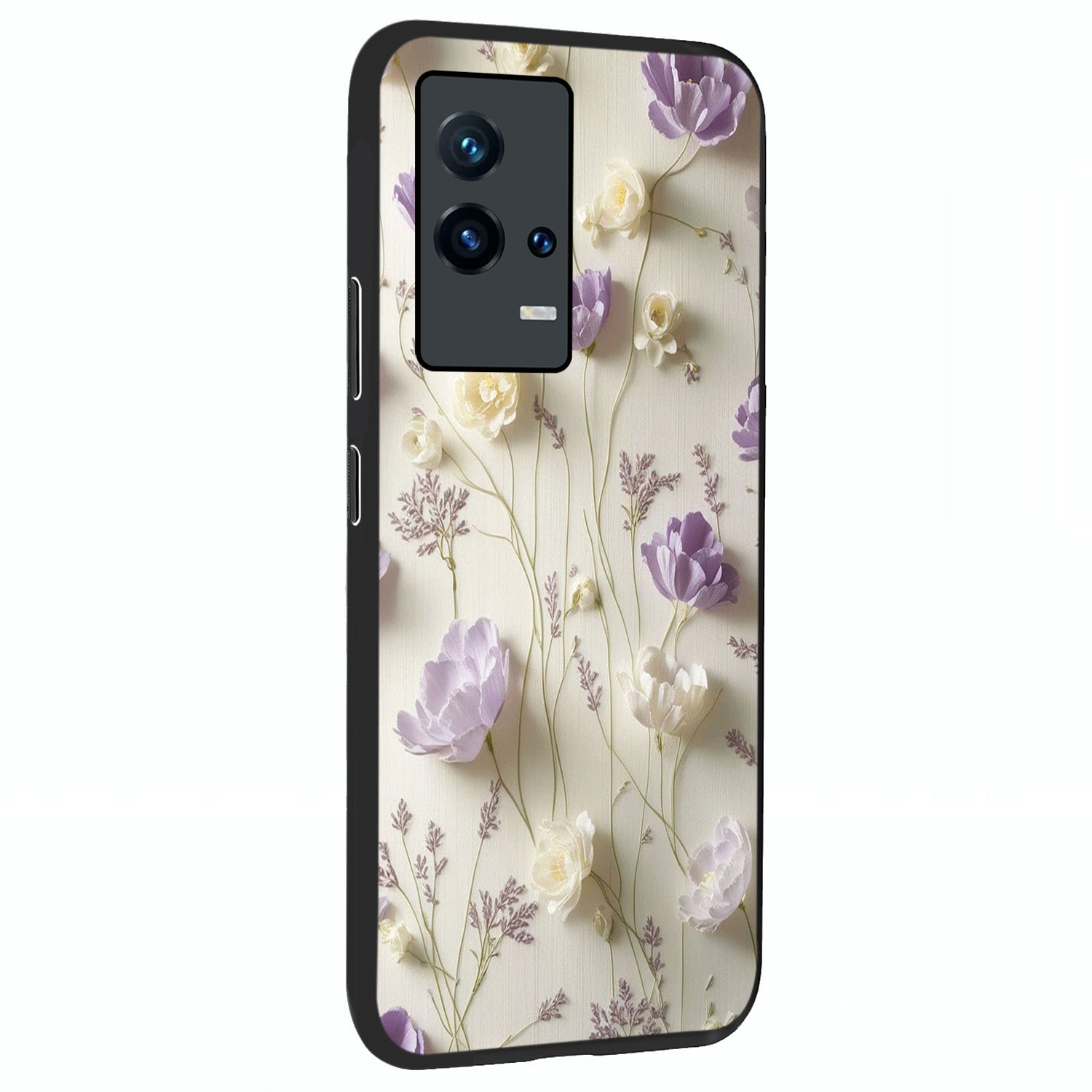 Lilac Breeze Harmony Glass Case upright view showcasing delicate lilac artwork with peaceful floral theme.