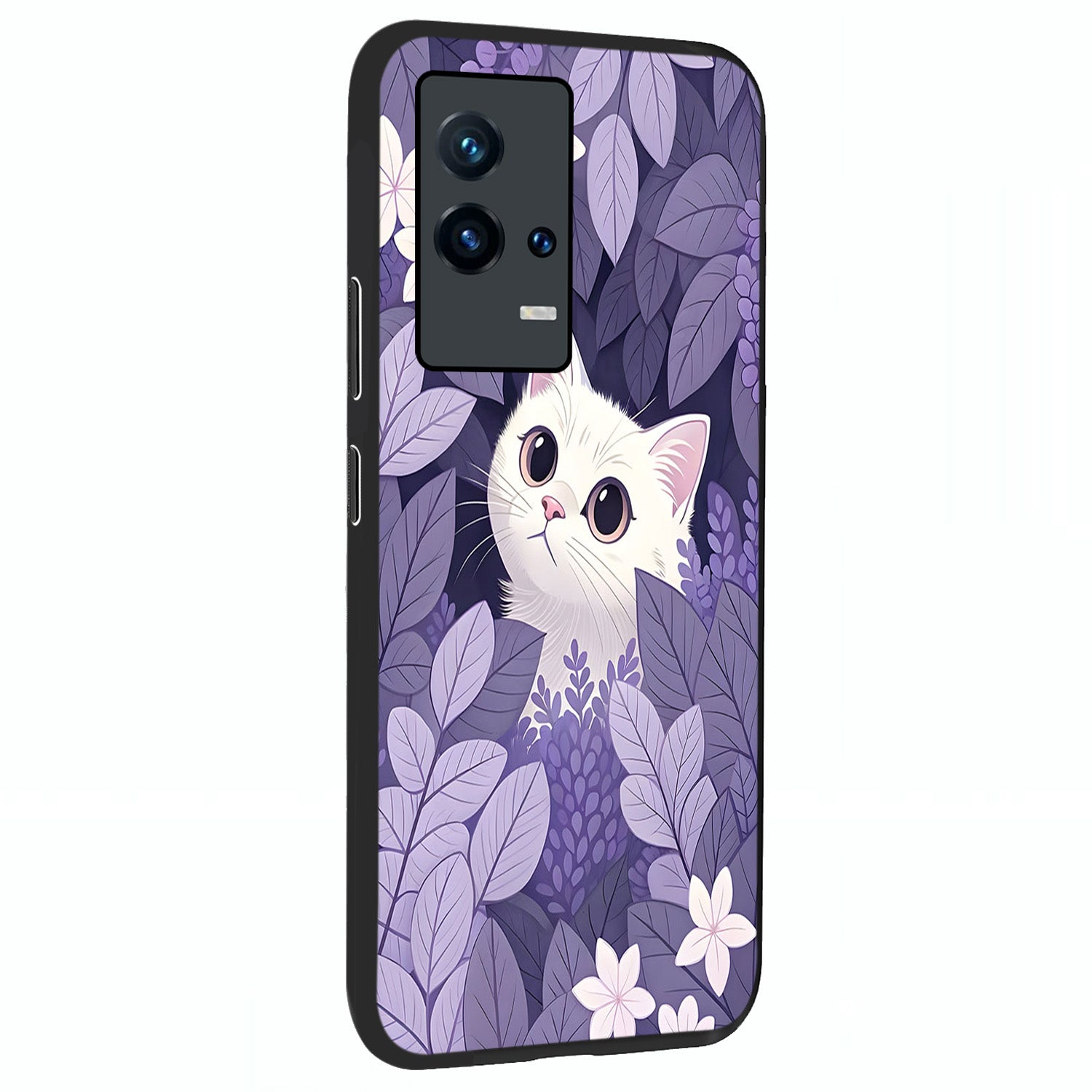 Lilac Hide Peek Cat Glass Case upright view showcasing charming cat artwork with adorable peek theme.