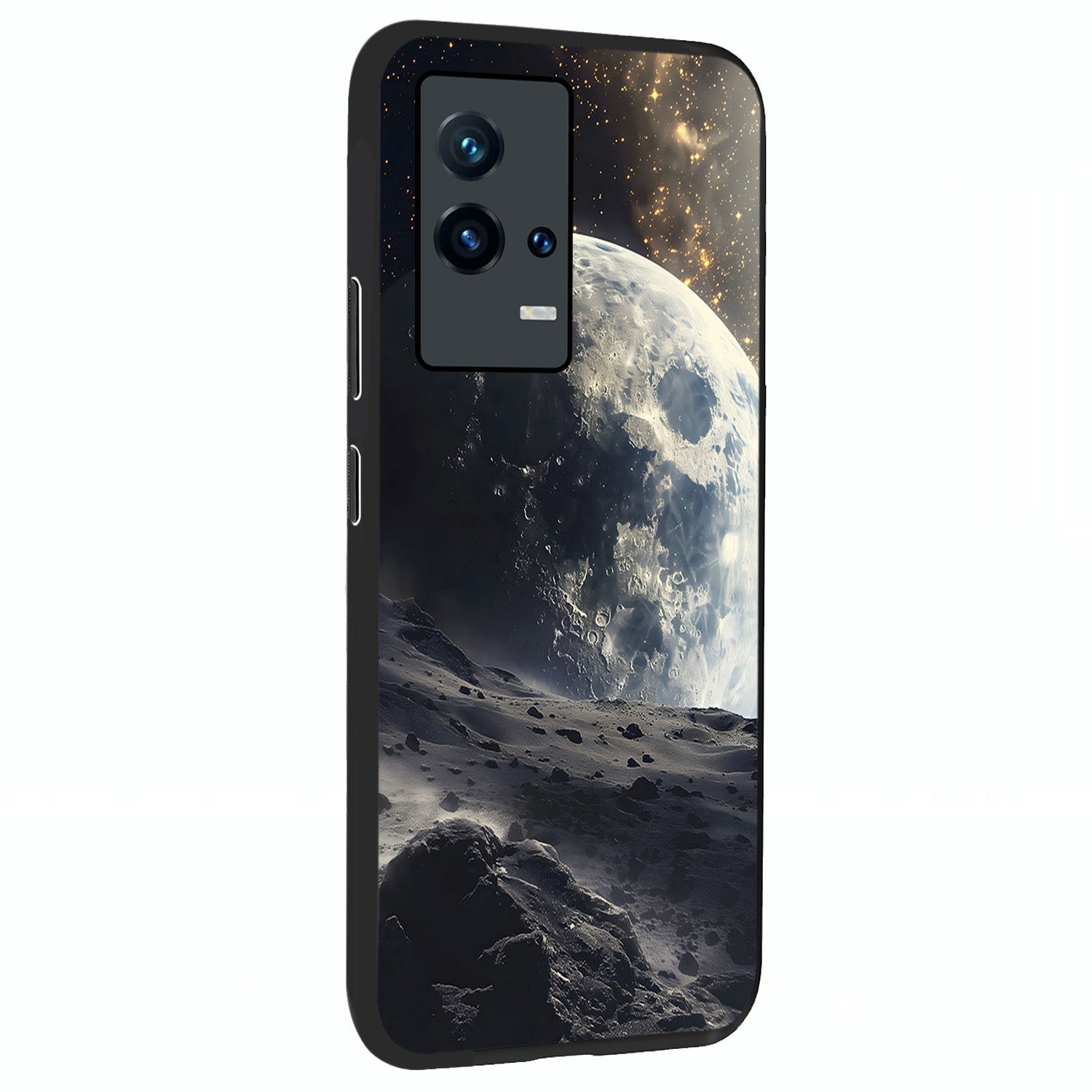 Lunar Horizon Glow Glass Case upright view showcasing radiant lunar artwork with calm cosmic theme.