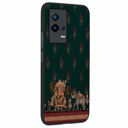 Macmerise Glass Case upright view showcasing bold artistic artwork with contemporary design theme.