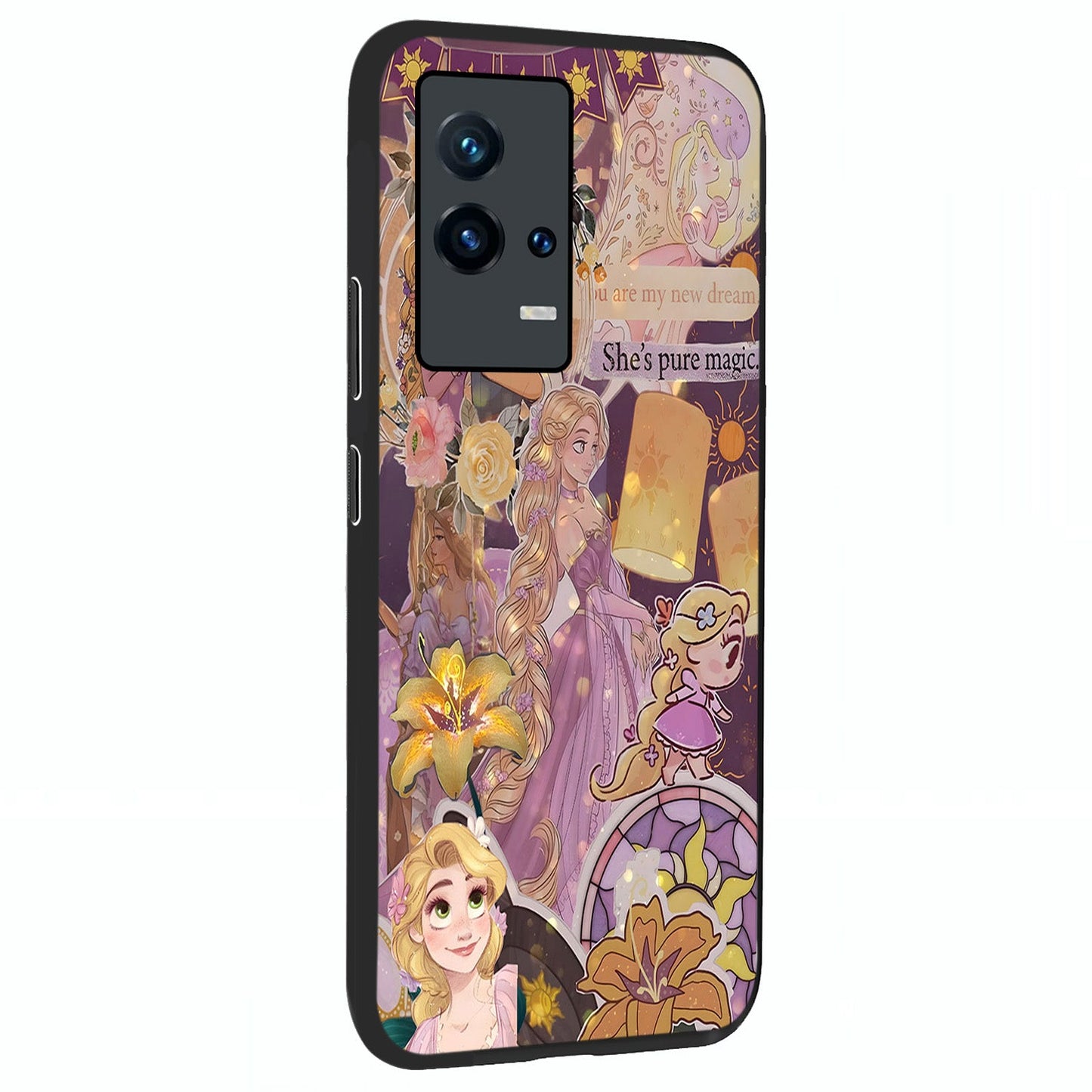 Magical Tangled Dream Glass Case upright view showcasing enchanting artistic artwork with dreamy fantasy theme.